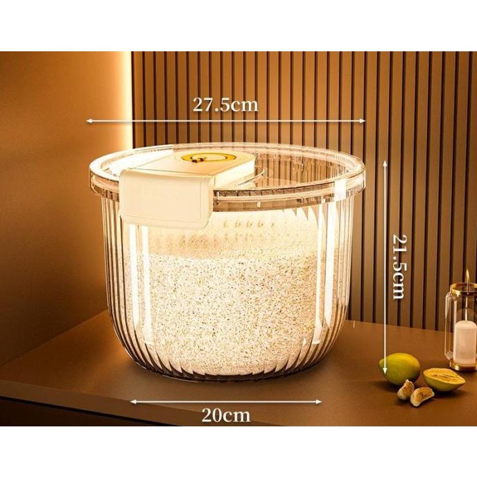 DISPENSER BERAS BULAT / TEMPAT PENYIMPANAN BERAS ESTETIK TRANSPARAN  VVNAMELA812