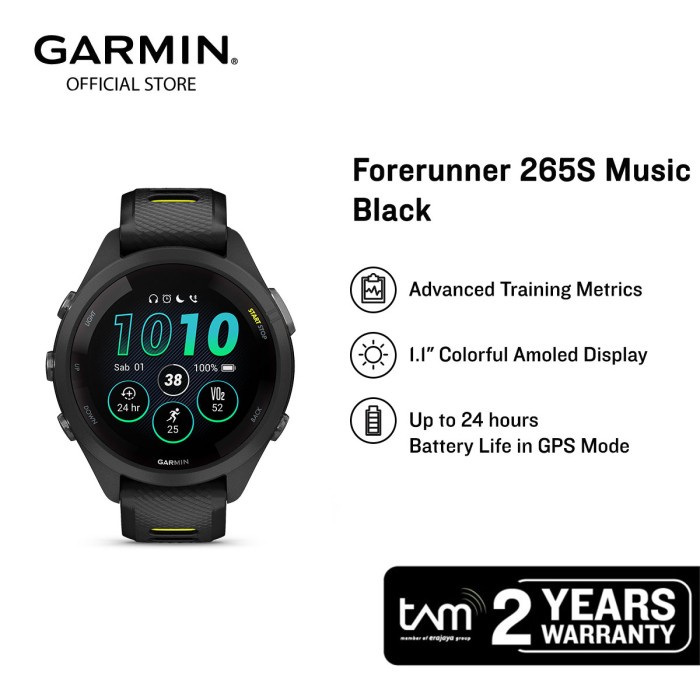 GARMIN FORERUNNER 265S MUSIC - BLACK