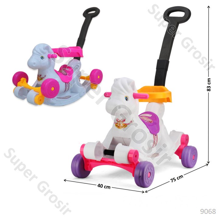 Mainan Anak Tunggangan Ayun Kuda Putih 2 In 1_Suara Musik Lampu + Dorongan