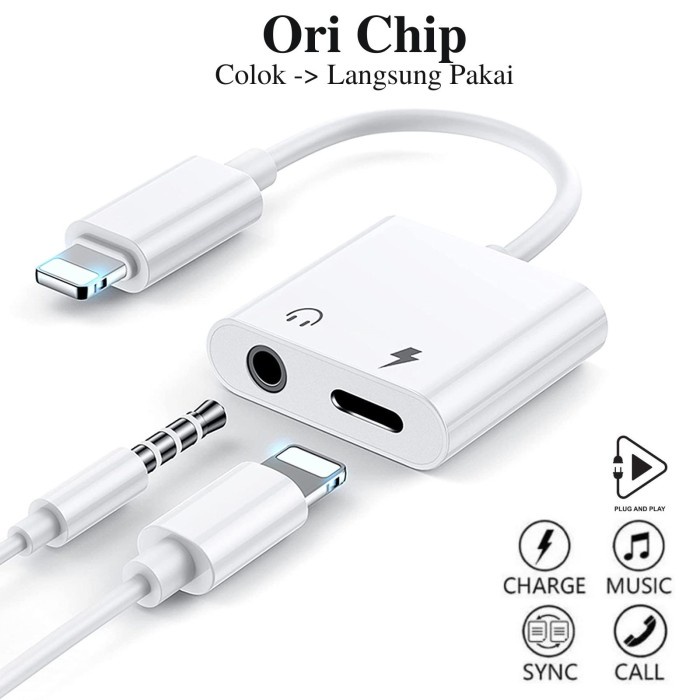 KABEL SPLITTER IPHONE 2IN1 LIGHTNING + JACK 3.5MM - SUPPORT OPEN MIC