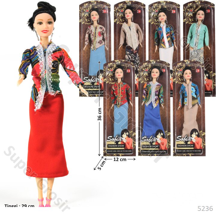 Mainan Anak Boneka Skala Barbie Body Padat Boneka Baju Kebaya 30 cm Sofia Fashion Show