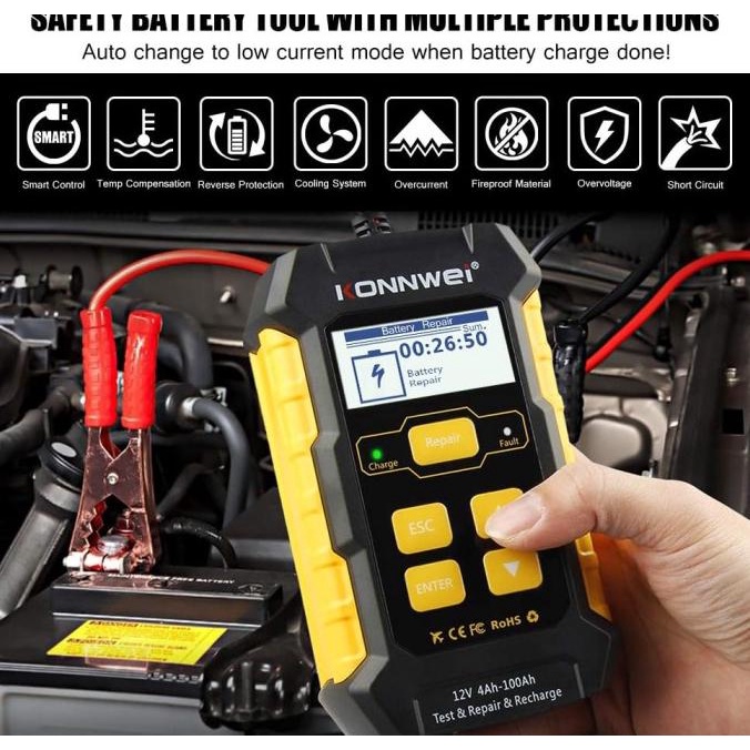 Siap Kirim KONNWEI KW510 12V 5A Mobil Battery Charger & Battery Tester & Repair