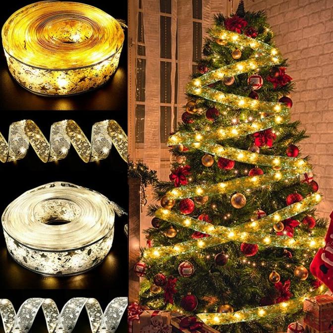 Lampu Pita LED Dekorasi Hiasan Pohon Natal Panjang 5 Meter Motif Renda