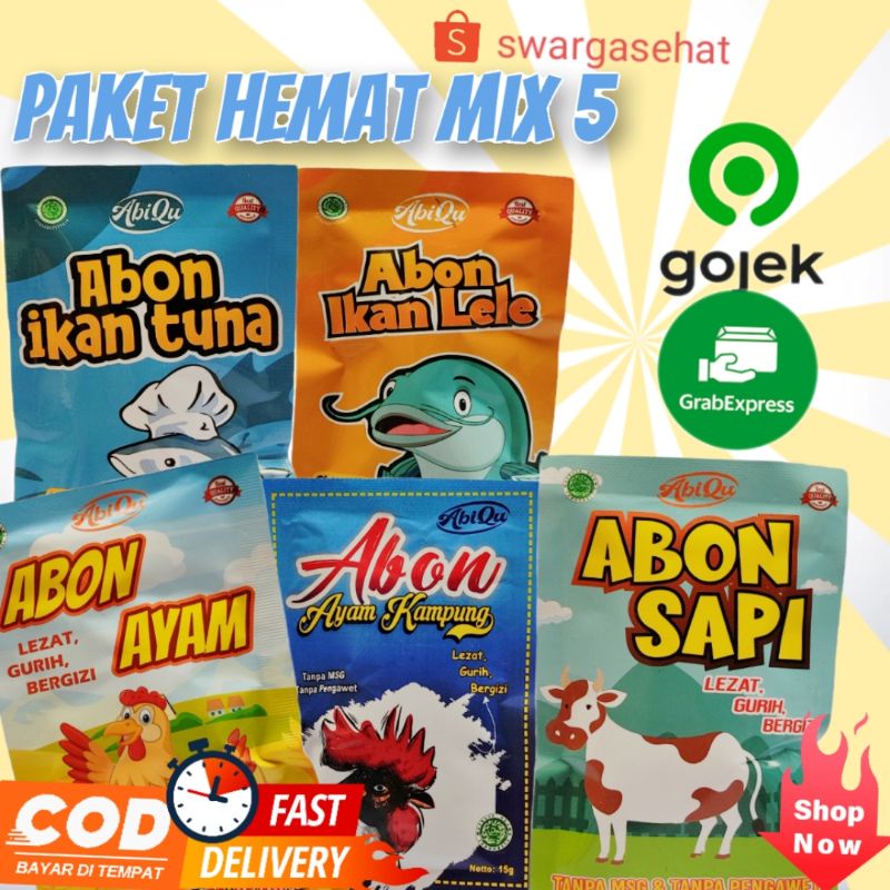 

Paket Campur 5 Abon Lele, Tuna, Ayam, Ayam Kampung,Sapi