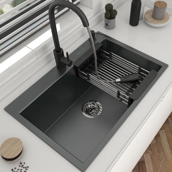 BAK CUCI PIRING KITCHEN SINK 1 LUBANG 62x45 BLACK - SINK BODY ONLY