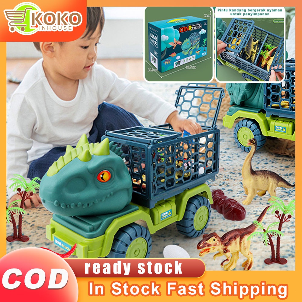 Cod !! Gift Box Dinosaur Transport Vehicle Big Dinosaur Toy Car Set Pengangkut Dinosaurus Besar