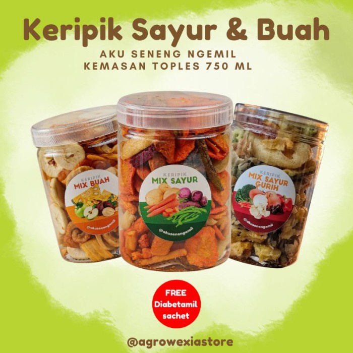 

Keripik - Keripik Buah Dan Sayur Mix Kering Aku Seneng Ngemil Kemasan Toples 750