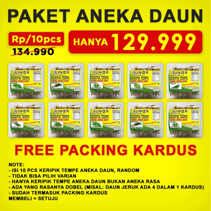 

Keripik - Paket Keripik Tempe Original (Aneka Daun) Bu Noer