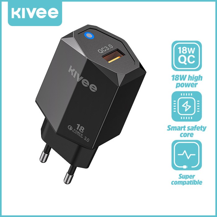 Wall Charger Kivee Qc3.0 + Pd 18W Fast Charger Light Display 5V/3A