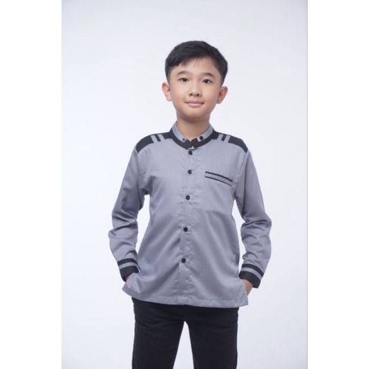 Baju Koko Anak Laki Lengan Panjang Original Elrumi Motif Adidis Umur 8-14 Tahun