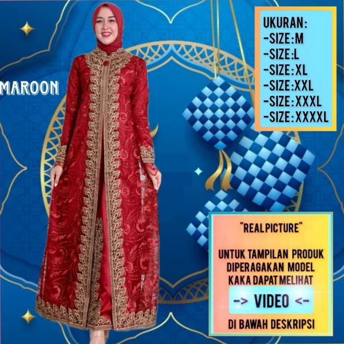baju gamis wanita terbaru daena jumbo dress pesta brukat abaya maroon