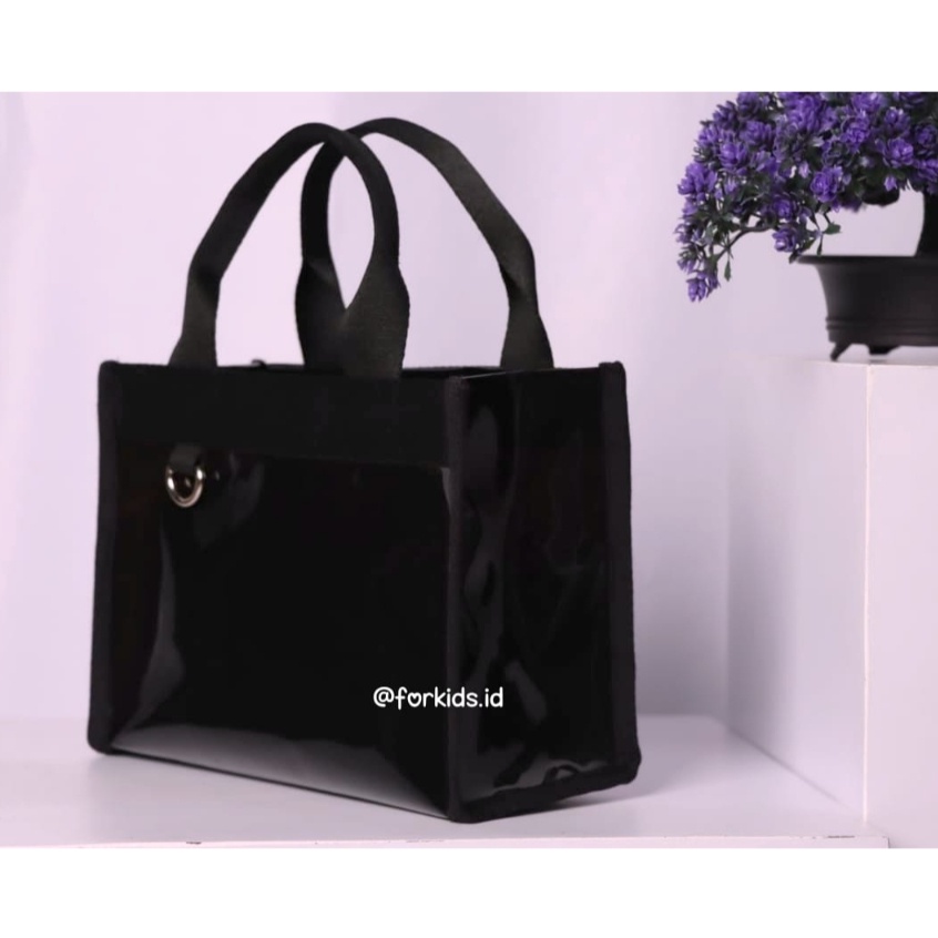 Tas Tote Wanita Pvc Ka Hitam Fashion Bagus Mewah