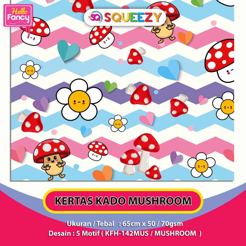 

Kertas Kado Motif Mushroom Jamur Isi 50 Lembar Isi 5 Motif Campur / Bungkus Kado Mushroom