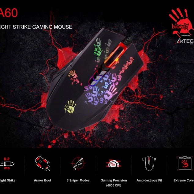 A60 - Mouse Bloody Light Strike Gaming / Mouse Gaming Murah A60