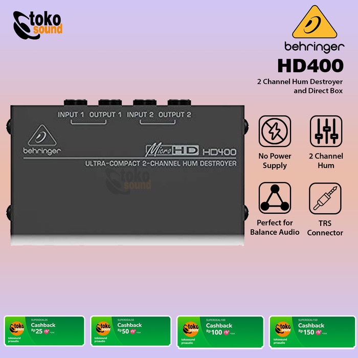 Behringer MicroHD HD400 HD 400 2 Channel Hum Destroyer