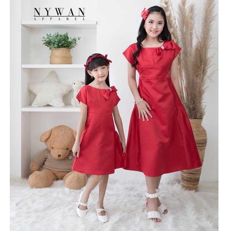 Promo Nywan Apparel Dress pakaian baju Anak Natal tahun baru Satin tebal mewah Bridal merah Maroon A