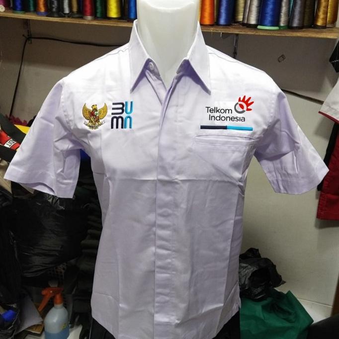 Kemeja Telkom BUMN Seragam Telkom BUMN Putih Lengan Pendek Pria