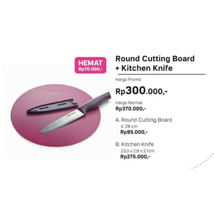 Pisau + talenan tupperware round cutting board and kitchen knife set