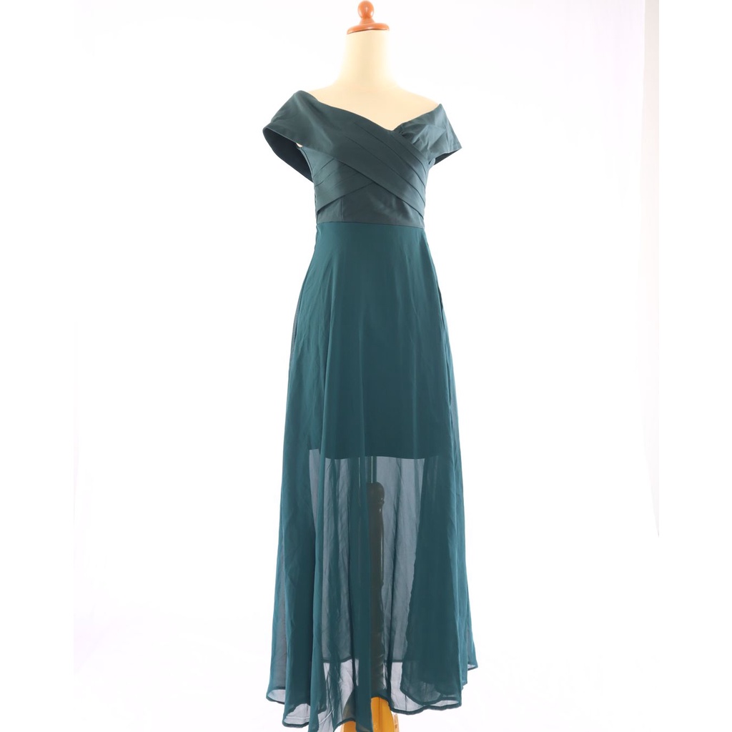 VL15294 New Shunxin emerald green off shoulder high low maxi dress | Veloved.id