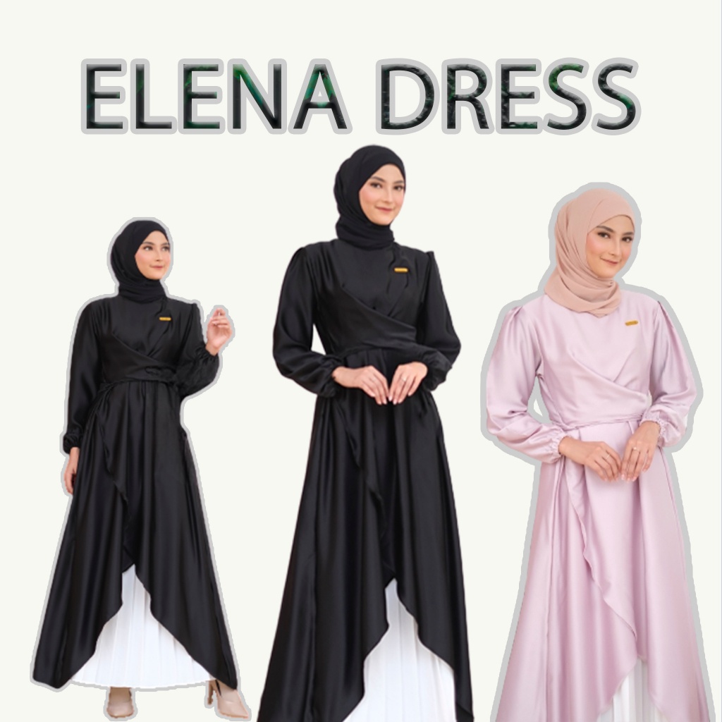 Elena Tunik - Baju Fashion Muslim Gas Satin Silk Dress Satin Tunik Satin Jumbo Baju Tunik Kondangan