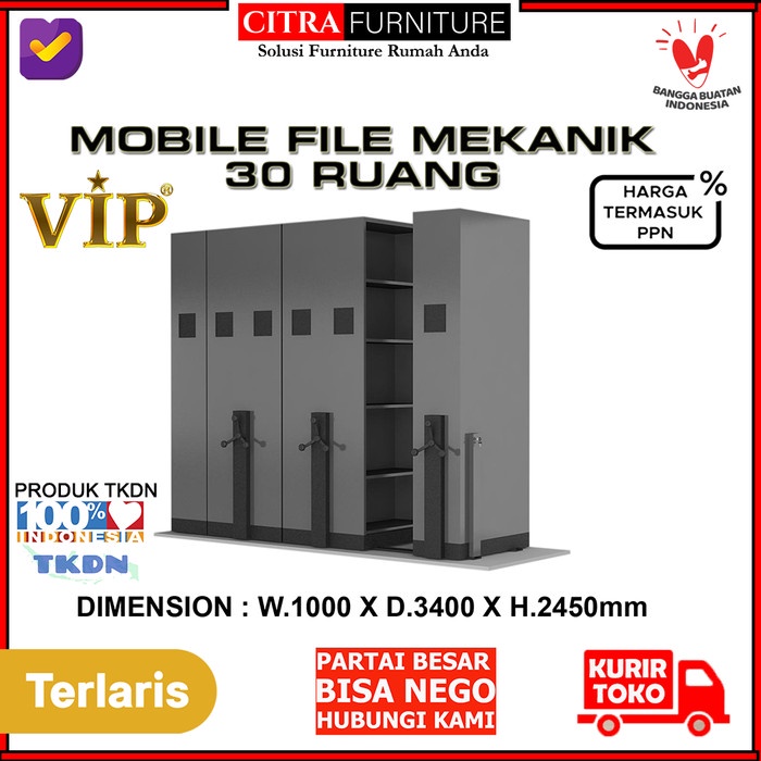 

Promo Vip Mobile File Mekanik Sistem Roll O Pack 30 Compartment Arsip