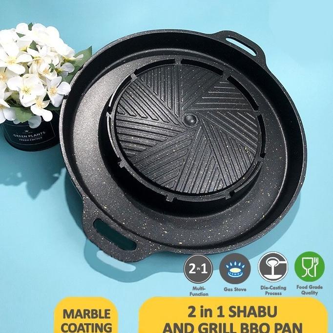 Panci Grill Pan Shabu Shabu Sukiyaki Bulgogi Pan 2 in 1 Hotpot Kompor