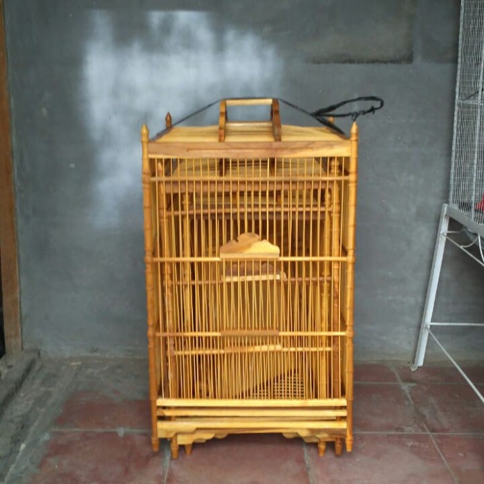 Promo Kandang Burung Kotak Pernisan Kayu Jati 1 Set Isi 3