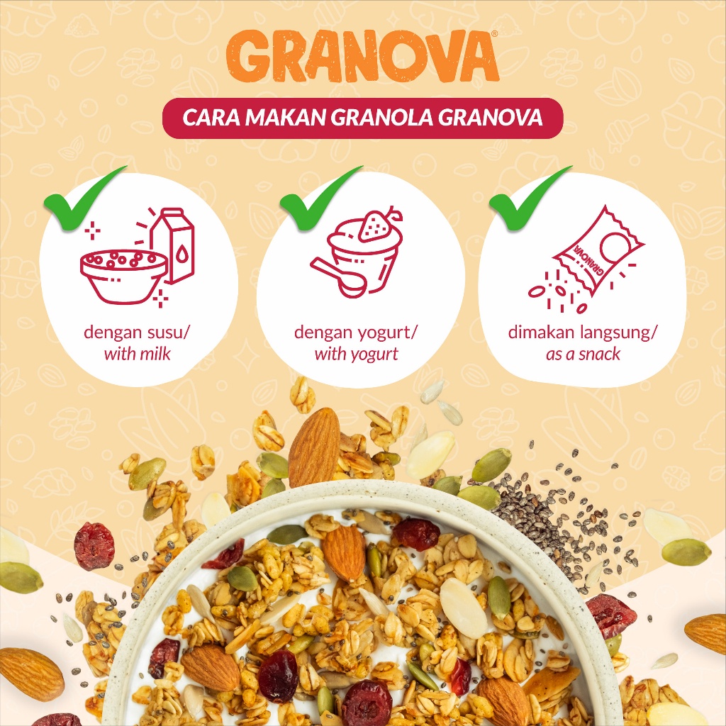 

Granova - Granola 100 Gr X 4 Pcs (Honey Almond, Choco Cranberry, Berry White, Banana Walnut) -