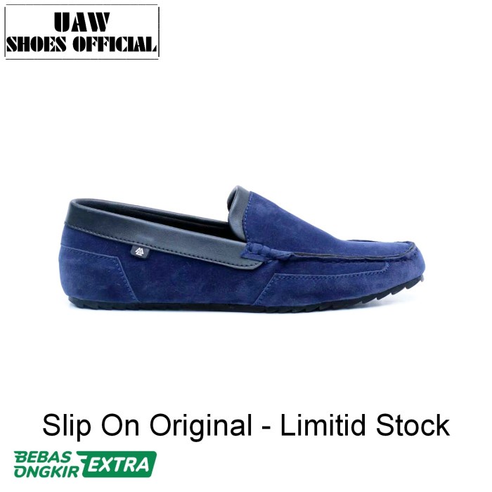 Promo Sepatu Biru Slip On - Sepatu Loafers Pria Kulit Suede - Cillian Navy