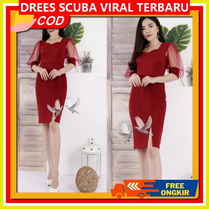 Dress Korean Style Pendek Remaja Drwss Biru Merah Dewasa Derss Pesta Kondangan Dres Pesta Wanita Mew