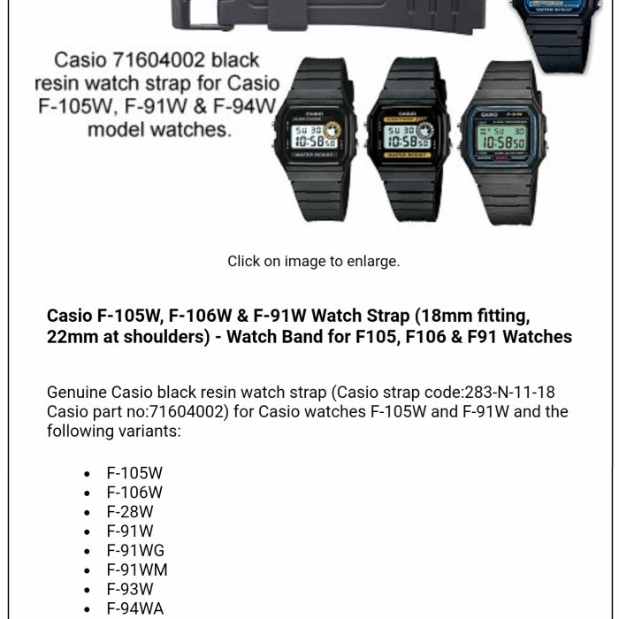 STRAP CASIO F-105W F-106W F 105 F 91W F 91 F 94WA F 94 CASIO ORIGINAL ORIGINAL TERBARU