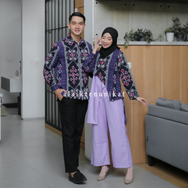 BAJU TENUN SET TENUN ATASAN DAN BAWAHAN MARSYA UNGU  (SET TENUN MARSYA DAN KEMEJA / COUPLE)