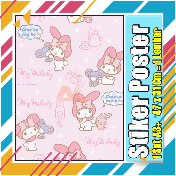 Stiker Poster A3 Hello Kitty My melodi kucing Karton Pink Lucu Imut Anak Gambar Cetak Sticker Custom