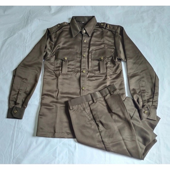 Setelan Baju Seragam Safari Dinas Satpam Security Panjang Coklat Tua