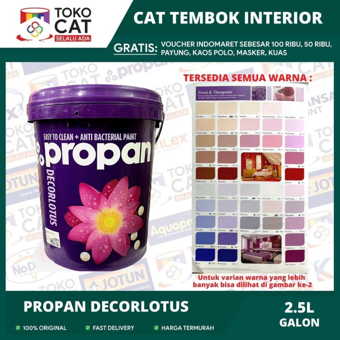 CAT TEMBOK DALAM ANTI NODA PROPAN DECORLOTUS DLI 480 WARNA WHITE 9101 2,5 LITER GALON // CAT TEMBOK 