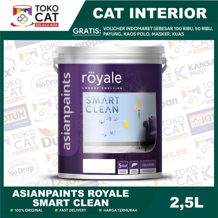 Cat Tembok Dalam Asian Paint Smart Clean Warna Putih 2,5 Liter Galon // Cat Tembok Anti Noda // Cat 