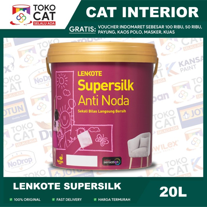 Cat Tembok Dalam Lenkote Supersilk Anti Noda Warna Putih 20 Liter Pail // Cat Tembok Interior // Cat
