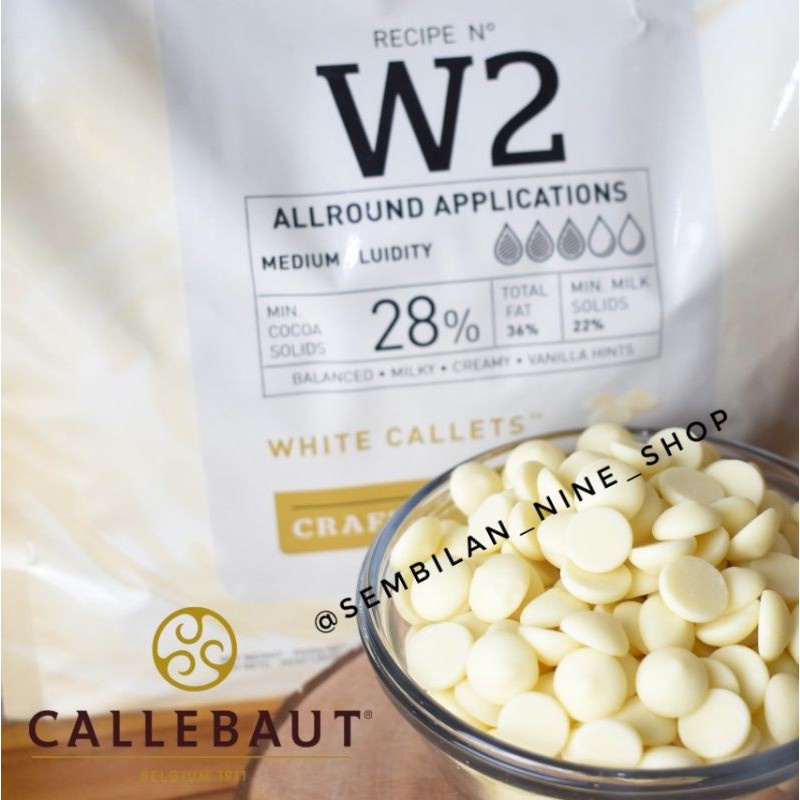 

Callebaut W2 White Callets 28% White Chocolate Couverture Beia 250 Gram Beium Cokelat Coklat