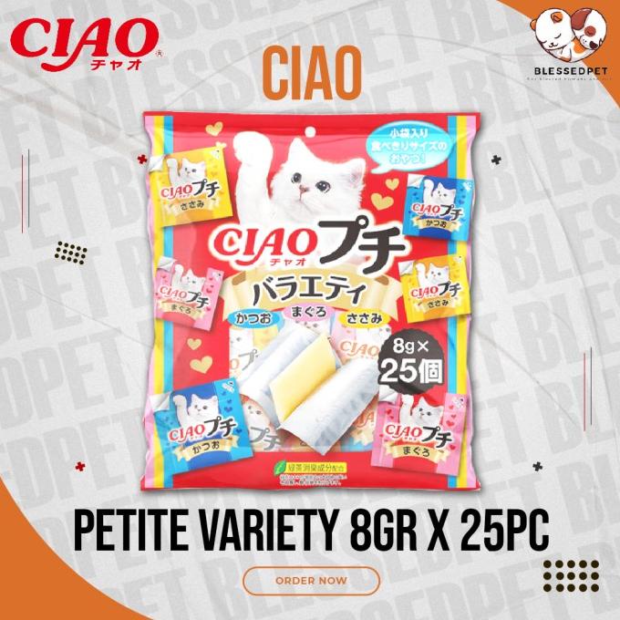 

CIAO Petite Variety Cat 8gr x 25pcs / Snack Kucing Sliced 8gr MRS4