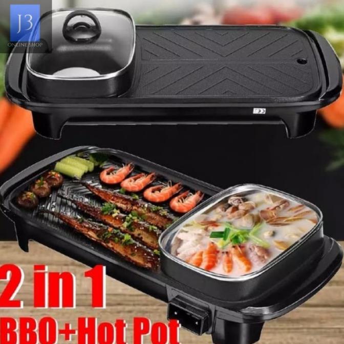 TURUN HARGA Kompor Panggangan Bbq Dan pot Listrik 2 In 1 1300watt Gril