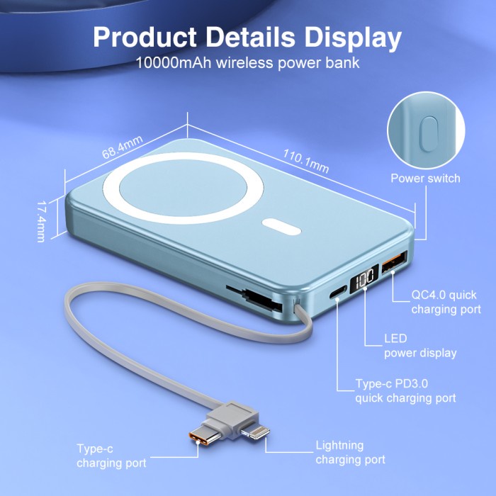 Magnetic Power Wireless Charger Qc4.0 Power Display 10000Mah