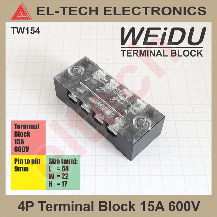 TERLARIS 4 4P 4Pin P Pin 15A 600V Terminal Block Blok + Cover Pakai Tutup
