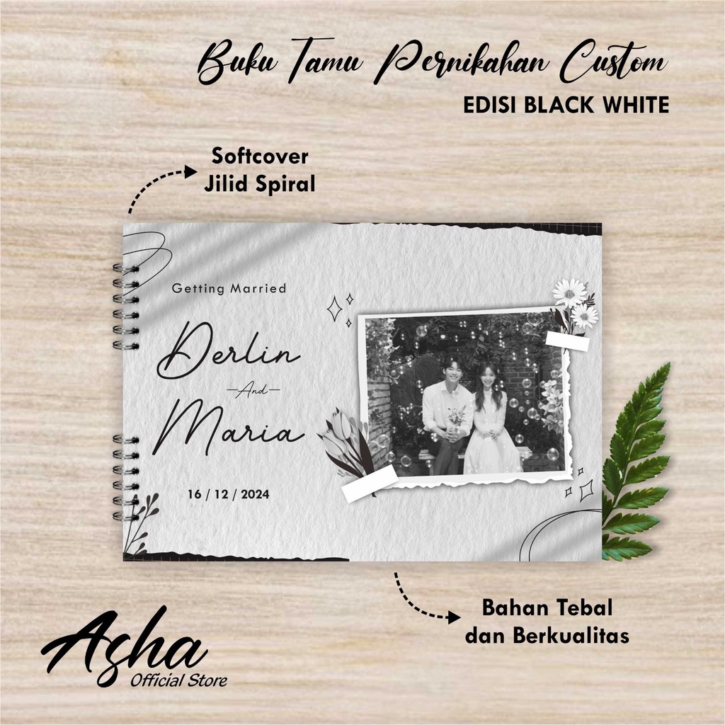 BUKU TAMU CUSTOM BLACK AND WHITE - WEDDING GUEST BOOK CUSTOM PREMIUM