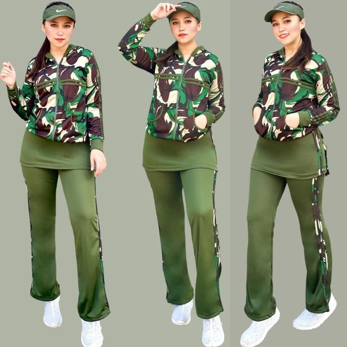 Setelan Baju Senam Aerobic Zumba Muslim Hijab Olahraga Army Rok Hijau