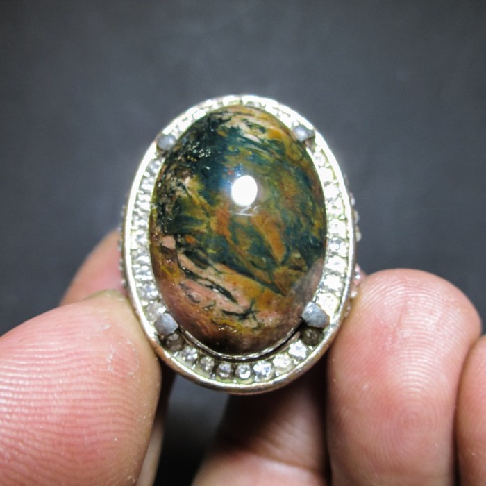 [Baru] Asli Cincin Batu Nogo Sui Jasper Klawing Pancawarna Motif Gambar Terbaru