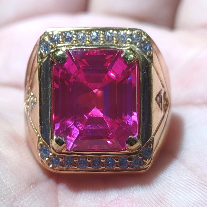 [Baru] Cincin Alpaka Gold Mewah Batu Akik Merah Siam Rose Cutting Octagon Limited