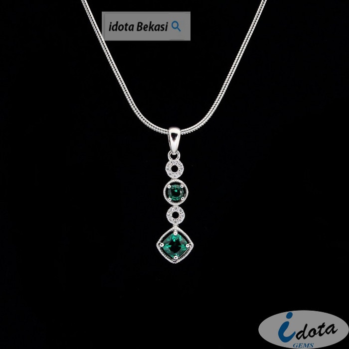 [Baru] Kalung Liontin Batu Zamrud L Emerald Lab Created Lt812 Limited