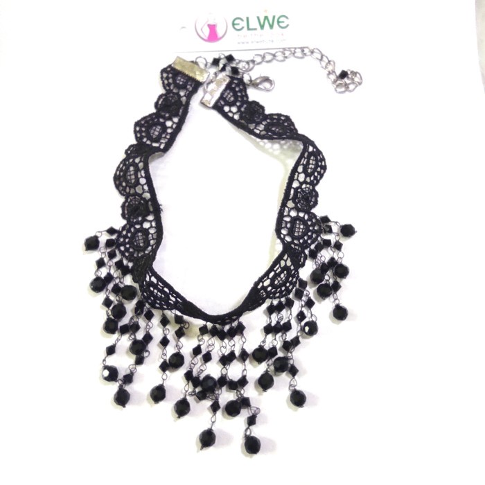 [Baru] Choker Renda Kristal Hitam Black Crystals Handmade Lacy Choker Terbatas