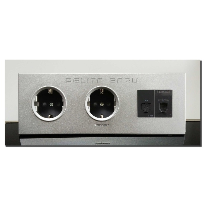 [Ori] Stopkontak Ganda  Outlet Data Cat6  Telepon - Panasonic Style Silver Terbaru