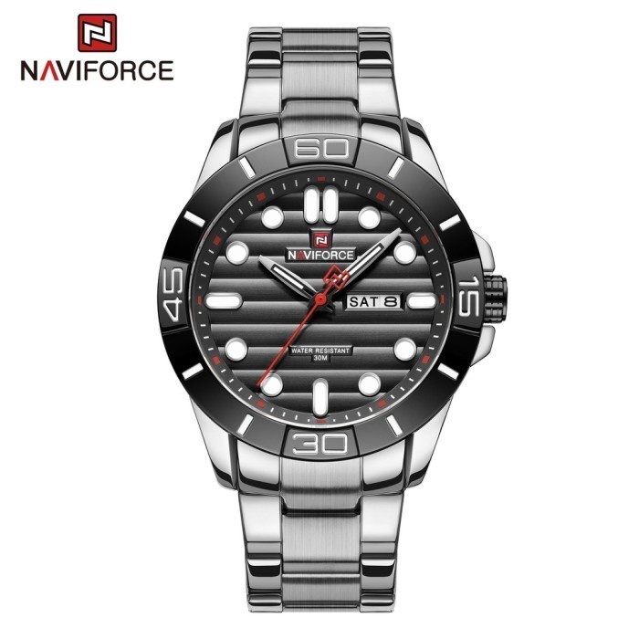 ✅New Ori Jam Tangan Naviforce 9198 Original Garansi 1 Tahun Silver Black Limited